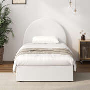 Bed Frame Single Size With Gas Lift Base PU Leather White
