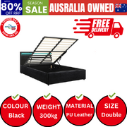 Bed Frame RGB LED Double Size Gas Lift Storage Base Black
