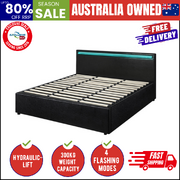 Bed Frame RGB LED King Size Gas Lift Storage Base Black