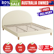 Bed Frame King Size Arched Bedhead Beige Fabric