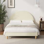 Bed Frame King Single Arched Bedhead Beige Fabric
