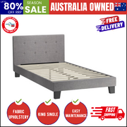 Bed Frame King Single Wooden Fabric Grey