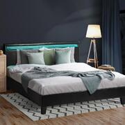 Double Size PU Leather Bed Frame with Wooden Platform