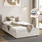 Bed Frame King Single Gas Lift Storage Base White Boucle
