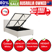 Bed Frame King Single Gas Lift Storage Base White Boucle