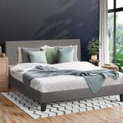 Bed Frame Double Size Mattress Base Platform Wooden Slats Grey Fabric