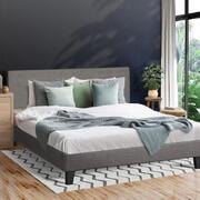 Bed Frame Queen Size Mattress Base Platform Wooden Slats Grey Fabric