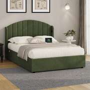 Bed Frame Double With Gas Lift Storage USB Charging Velvet