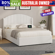 Bed Frame Double With Gas Lift Storage USB Charging Boucle