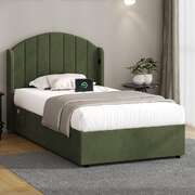 Bed Frame King Single Gas Lift Storage USB Charging Velvet