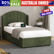 Bed Frame King Single Gas Lift Storage USB Charging Velvet