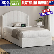Bed Frame King Single Gas Lift Storage USB Charging Boucle