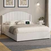 Queen Bed Frame Gas Lift Storage Boucle USB | EXTG
