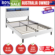 Bed Frame Double Size with LED Storage Bedhead White