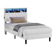 Bed Frame King Single Size with LED Storage Bedhead White