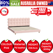 Bed Frame King Size Tufted Bedhead Boucle Fabric Pink