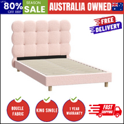 Bed Frame King Single Tufted Bedhead Boucle Fabric Pink