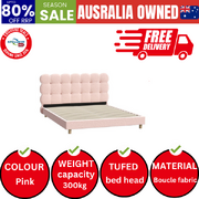 Bed Frame Queen Size Tufted Bedhead Boucle Fabric Pink