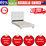 Bed Frame Single Tufted Bedhead Boucle Fabric White