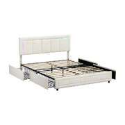 LED Bed Frame Queen Size 4 Drawers Adjustable Headboard Beige