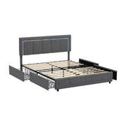 LED Bed Frame Queen Size 4 Drawers Adjustable Head Velvet