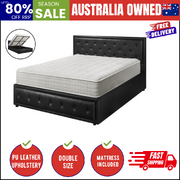 Bed Frame Double Size Gas Lift Storage Mattress Base Black Leather