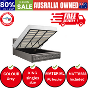 Bed Frame King Size Gas Lift Storage Mattress Base Grey Fabric