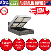 Bed Frame Queen Size Gas Lift Storage Mattress Base Grey Fabric