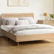 Bed Frame Double Size Wooden Bed Frame Rattan Headboard