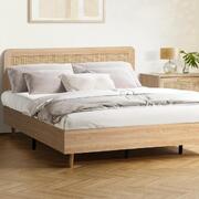 Bed Frame King Size Wooden Bed Frame Rattan Headboard