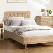 Bed Frame King Single Size Wooden Bed Frame Rattan Headboard