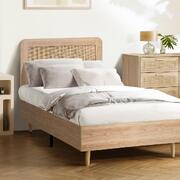 Bed Frame Single Size Wooden Bed Frame Rattan Headboard