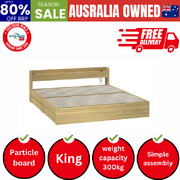 King Bed Frame with Charging Ports 2 Drawers Natural