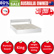 Bed Frame King Size with Charging Ports 2 Drawers White