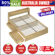 Queen Bed Frame with USB Charging Ports & 2 Storage Drawers Bedroom Furniture