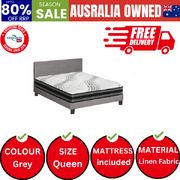 Bed Frame with Queen Size Mattress Set Grey Fabric
