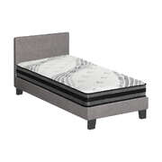 Single Bed Frame with Mattress Set Grey Fabric Upholstered Bedroom Bed