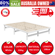 Double Wooden Bed Frame Base Platform Solid Pine Timber Beds White