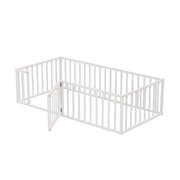 2-in-1 Kids Bed Frame Toddler Play Centre Guard Fence White