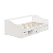 Single Kids Bed Frame with Trundle Storage Drawers Timber White