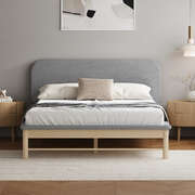 Wooden Bed Frame with Padded Fabric Edges Headboard Double Size