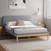 Wooden Bed Frame with Padded Fabric Edges Headboard Queen Size