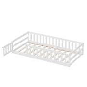Kids Bed Frame Single Timber Wood Bed with Gate Guard White Bedroom