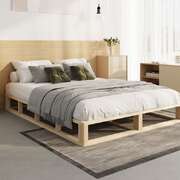 Wooden Bed Frame Queen Size Cage-like Base