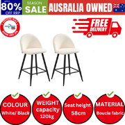 2x Bar Stools Kitchen Counter Stool White Boucle Padded