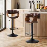 Swivel Bar Stools PU Leather Brown Pair | EXTG