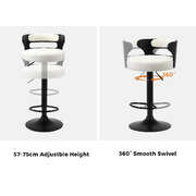 4x Bar Stools Gas Lift Swivel Chairs Wooden Boucle White