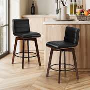 2x Wooden Bar Stools Swivel Chairs PU Leather