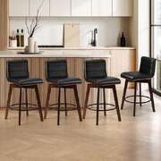 Set of 4 Wooden Bar Stools Swivel Chairs with PU Leather Seats Kitchen