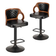 2x Black PU Leather Adjustable Swivel Kitchen Bar Stools with Footrest